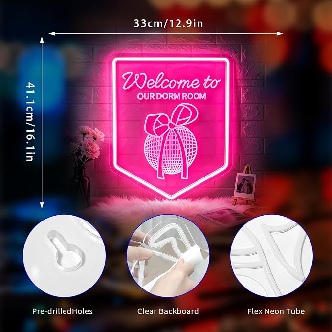 Neon Sign, Dorm Room Neon Signs for Wall Decor LED Signs Neon Light | Welcome to Our Dorm Room Neon Sign for Bedroom, College Dorm Decor, Party, Club, Home Decor, Pink Decor, Gift, USB Powered