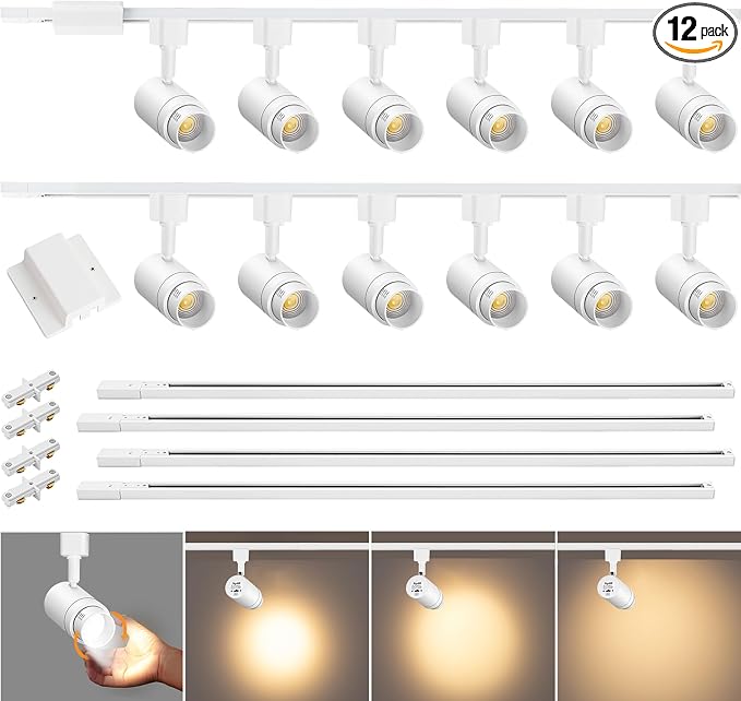 Zoomable 12-Light LED Track Lighting Kit with 13FT H Track Lighting Rail & Floating Canopy Connector, Modern Kitchen Track Lighting Fixtures Ceiling Spotlight, 12W Track Heads 3000K White