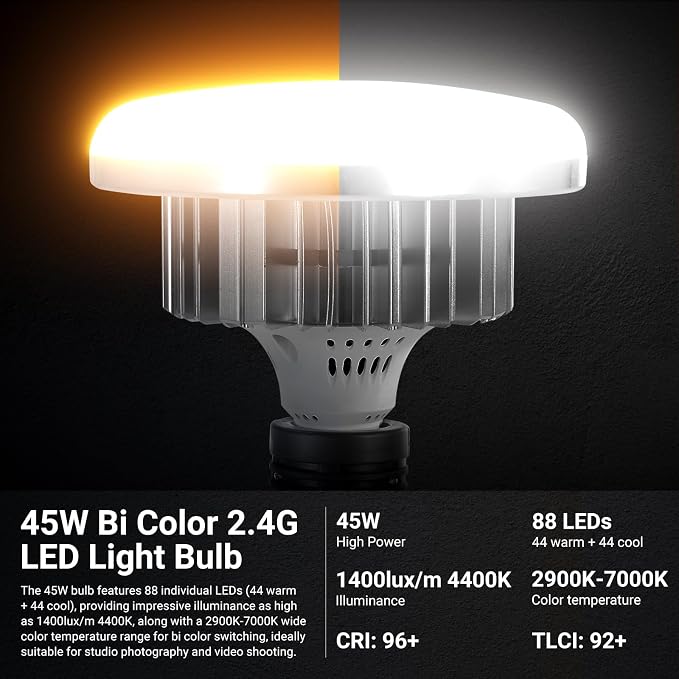 NEEWER 24"x24" Softbox Lighting Kit with Tripod Stand, 45W Bi Color 2.4G LED Bulb, 66' Remote Control 10 Channels 2900K-7000K 1400lx/1m CRI95 Studio Photography Video Recording Continuous Light, NK104 | 45W Bi Color 2.4G LED Bulb, Remote, 10 Channels, ...