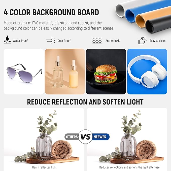 NEEWER 50W Upgraded Photo Studio Light Box, 24"x24" Portable Folding Photography Lightbox, 4 Backdrops, 5600K 160 LEDs 5200lx/0.5m Dimmable Picture Booth Shooting Tent for Jewelry Electronics, LP60