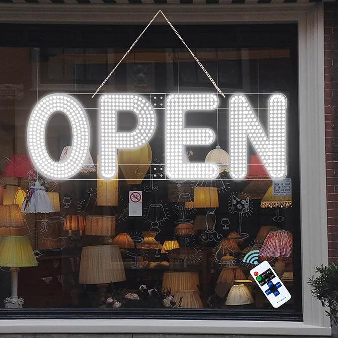 40"x14" Open Sign, LED Open Sign for Business with Remote Control, Ultra Bright Dimmable with 3 Scene Modes, Large Illuminated Sign for Storefront Window, Cafe, Bar, Restaurant, Salon (Cool White)