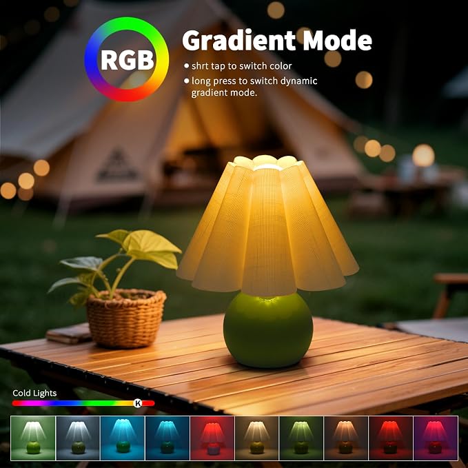 Rechargeable Cordless Green Small Table Lamp, Battery Operated Remote Control LIght Mini Cute Table Lamps for Bedroom Nightstand, Cute Small Table Lamp for Small Spaces for Kitchen Counter, Bookshelf