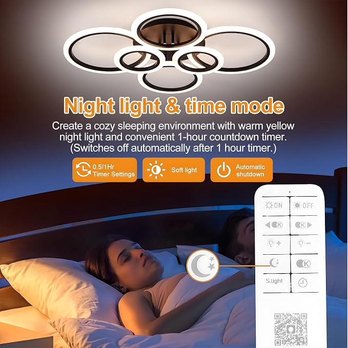 Modern LED Ceiling Light 31" 68W 2315LM Ceiling Light for Bedroom | 3000-6500K Remote Control APP Adjustable Color Temperature Brightness Memory Function Night Light Living Room Kitchen Timer