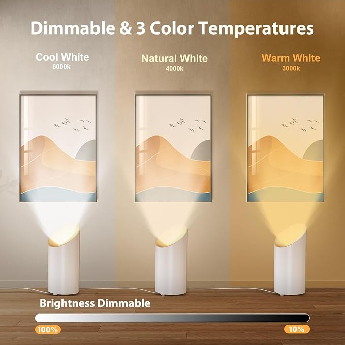 Brightown 2 Pack Uplights Indoor Floor Can Lights with Remote and Timer | 3 Color Temperatures and Dimmable Uplighting Spotlights, 6.5 FT Plug Cord & Foot Switch for Home Accent Lighting, White