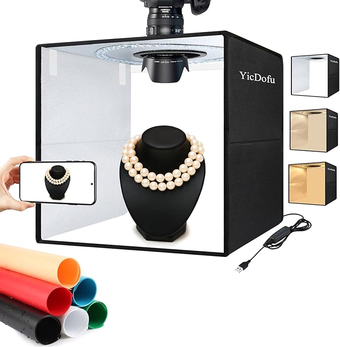 16 Inch Photo Light Box, CRI>90 Photography Shooting Tent with 224 LED Beads Dimmable 3200K-6500K, 6 Color Backdrops Portable Product Photography Studio