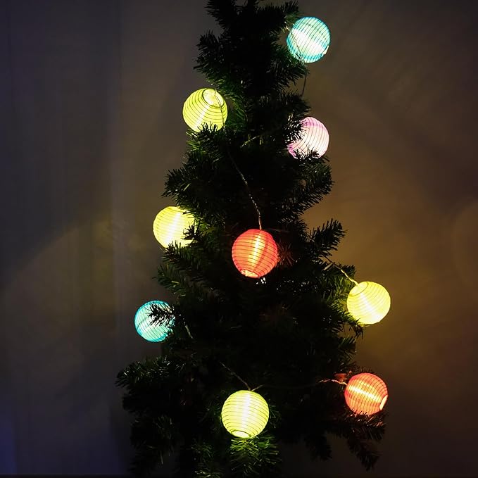 RJZZ Lantern String Lights Multicolor Lantern Lights 9.4Ft Nylon Lanterns with Lights Battery Operated 10 Count Summer String Lights Indoor Outdoor Hanging Lights for Bedroom, Nursery, Patio, Party