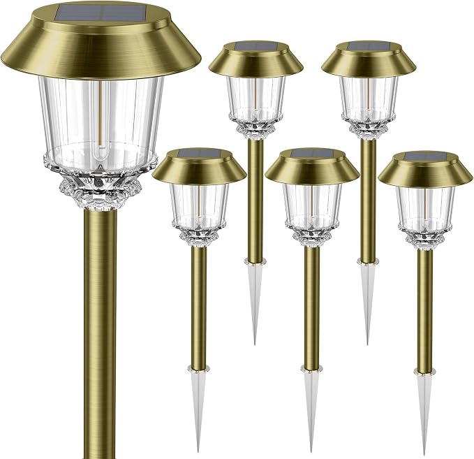 XMCOSY+ Solar Pathway Lights Outdoor, 6 Pack Bright Solar Landscape Lights | 10-40 LM Dimmable White Path Lights, Auto On/Off, 12H Lighting, All-metal & Aluminum Waterproof Solar Powered Garden Light