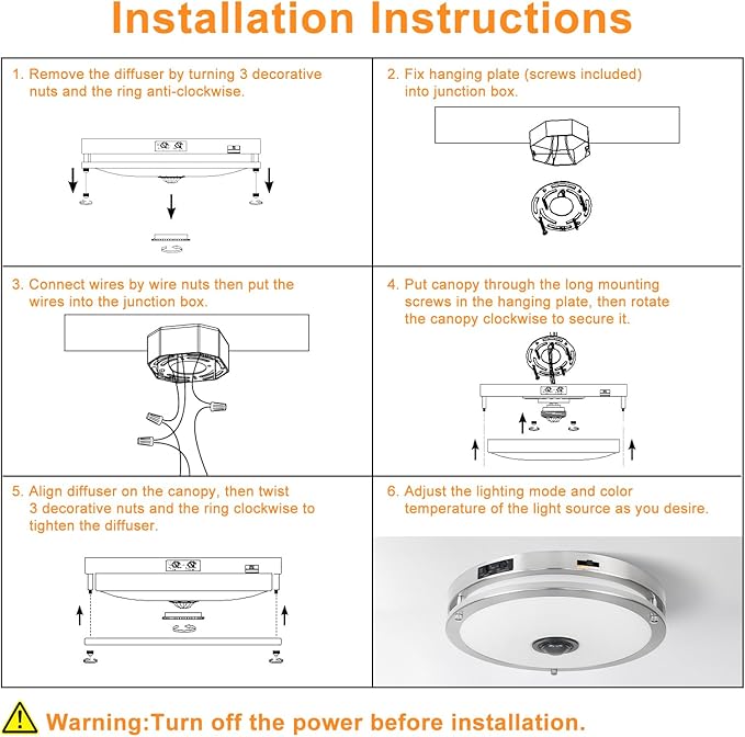 24W LED Motion Sensor Outdoor Ceiling Light, 12IN 2700K/3000K/3500K/4000K/5000K Adjustable Ceiling Lights, Dusk to Dawn Flush Mount LED Ceiling Light Fixture for Porch, Garage, Nickel, 2 Pack