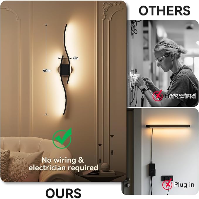 hunhun Battery Operated Wall Sconces Set of Two, Wireless Wall Sconce with Remote Control, Black Rechargeable Sconces 3000K-6500K, RGB Dimmable Wall Lights for Living Room, Hallway, Bedroom (2 Pack)