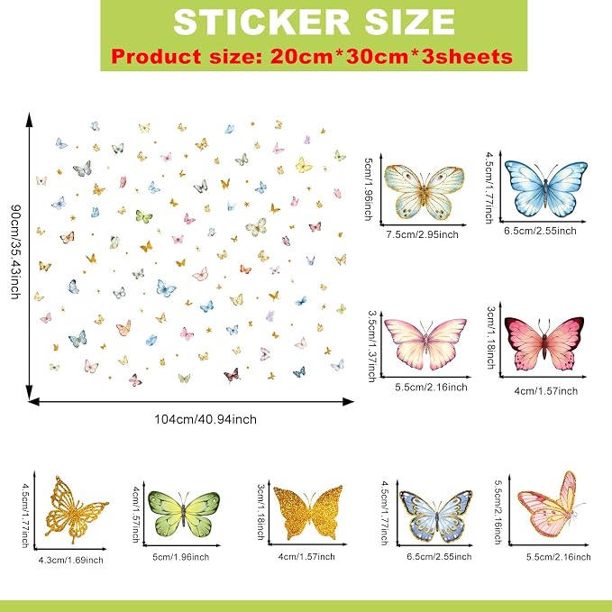 Glow in the Dark Butterfly Wall Stickers Luminous PVC Decals Self-Adhesive Peel and Stick for Kids Bedroom Living Room Nursery Home Decor
