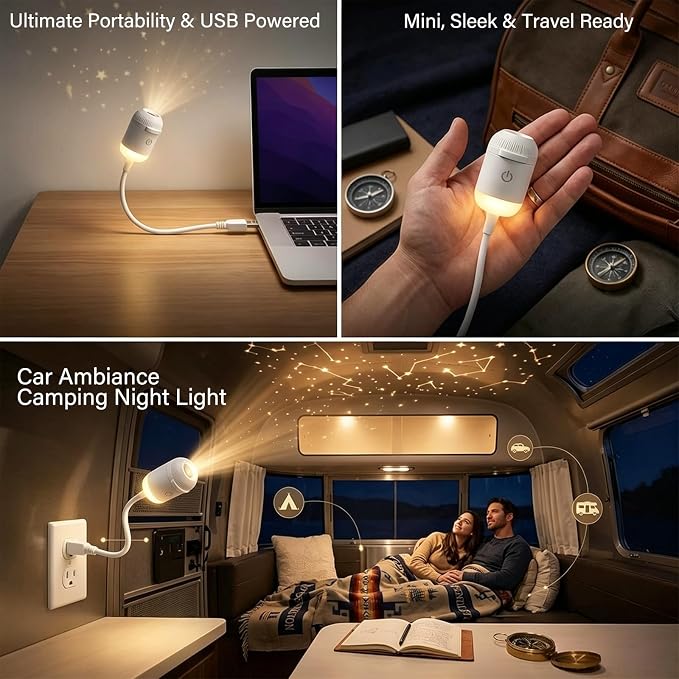 2-in-1 Galaxy Ocean HD Smart Dynamic 5D Holographic Night Light Projector | Plug and Play, USB Portable, Adjustable Brightness, 360° Rotating Design, Star Starry Sky Mini Projector for Bedroom Ceiling