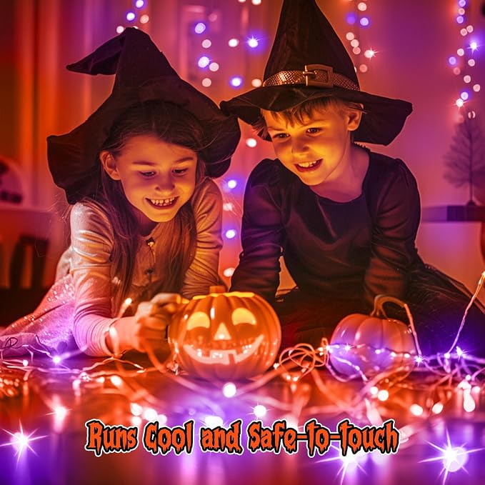 Minetom 6 Pack Purple Orange Fairy Lights for Halloween Decor | 7ft 20 LED Micro Firefly Lights for Halloween Decor, Pumpkin DIY Craft, Paper Lantern Decoration