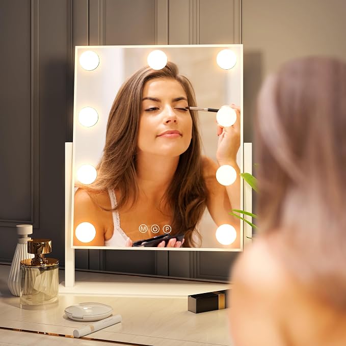 ZL ZELing Vanity Mirror with Lights,Makeup Mirror with Lights,Light up Mirrors with Smart Touch 3 Colors Dimmable,Mirror with Lights with 360° Rotation