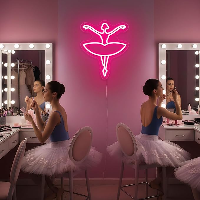 Ballet Girl Neon Sign Let's Dance Neon SIgn Dancing Girl LED Neon Light for Wall Decor Light up Sign for Bedroom Dance Room Gym Room Balllet Studio Ideal Birthday