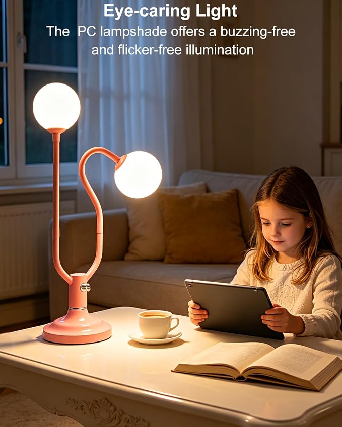Orange Globe Table Lamp Dimmable Magic DIY Arms G9 Bulbs Included | Nightstand Modern Desk Lamp Vintage Ambient Night Light Warmwhite Kids Bedside Lamps for Bedroom Living Room Nursery Gift