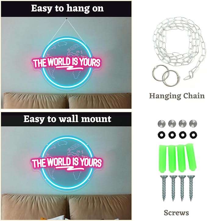 The World Is Yours Neon Sign Carved Planet The World Is Yours LED Neon Light Lamp for Wall Decor Light Up Signs for Office Wedding Man Cave Game Room Bedroom Birthday Gift 41CM*31CM