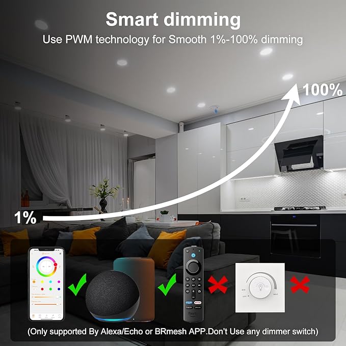 Smart Recessed Lighting 6 Inch RGBCW Color Changing 16W LED Downlights with Junction Box,1350 Lumen Canless Wafer Recessed Ceiling Lights Work with Alexa,Music Sync,DIY Scenes,Timer,23 Modes,4 Pack