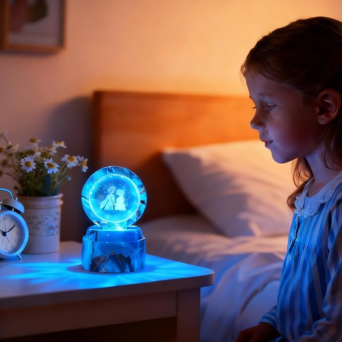 Cute Cartoon lamp,2.36 inch Rotatable 3D Crystal Ball Anime Night Light with 7 Colors Change,Color Box,Children's Room Decoration Holiday Gifts，Birthday Christmas Gifts (Frozen)