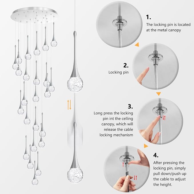 24 Light Modern Glam Crystal Chandelier for High Ceiling LED Dimmable Ceiling Pendant Light Staircase Foyer Enterway Living Room Chandelier Lighting Antique Silver