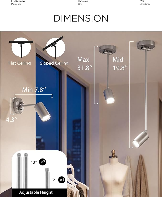 FEMILA LED Track Lighting Fixture, 3000K Bulb Included, Brushed Nickel Spotlight