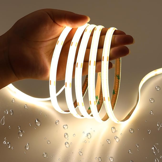 JOYLIT 12V COB LED Strip Lights 20FT/6M IP65 Waterproof 4000K Natural White 320LEDs/M CRI 90+, Bright Uniform Spotless Dimmable Adhesive Tape Lights for Kitchen Cabinet, Counter, Shelf, Stair