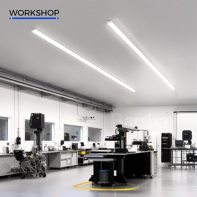 Barrina LED Shop Lights 4FT for Workshop, Garage, 45W 5000LM 5000K, 6 Packs | 4Foot for Warehouse Basement Kitchen and Workbench, Hidden Wiring, Ceiling Mount, with ON/Off, Linkable to 4, Frosted Cover