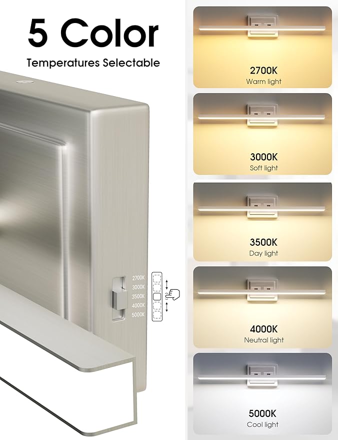 VOLISUN Modern Bathroom Vanity Light 39.4 inch, Rotatable, 24W Dimmable 5CCT Led Bathroom Light Fixture Over Mirror, Brushed Nickel Bar Vanity Light for Bathroom Mirror Cabinets-ETL Certificated