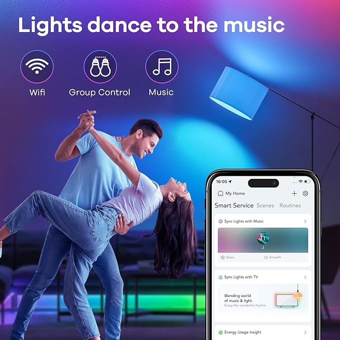 Linkind Matter Smart Light Bulb,1100LM 75W Smart Bulbs Work with Alexa/Apple Home/Google Home/SmartThings, RGBTW LED Color Changing Bulbs Music Sync, 2.4GHz Wi-Fi Light Bulbs LED 11W, A19 E26, 4Pack