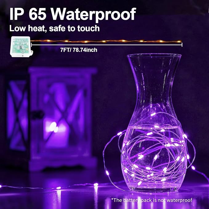 ZGWJ 12 Pack Purple Fairy Lights, Mini String Lights with Remote and Timer | 8 Lighting Modes Timing Function Battery Operated 7 FT 20 LED Waterproof,Halloween Christmas Tree Parties Decor