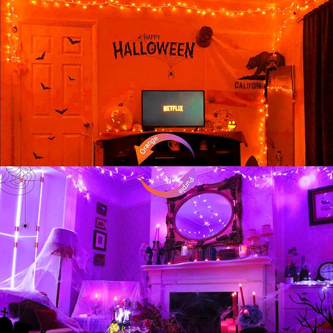 JMEXSUSS 100 LED Orange & Purple Halloween Lights Plug in | Connectable Color Changing String Lights, 33ft Indoor/Outdoor for Halloween Party Decor & Christmas