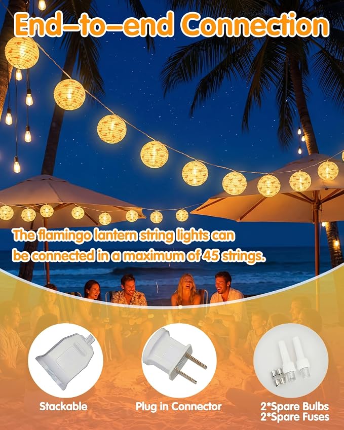 SUNSGNE Summer Flamingo Lantern String Lights, 8.5FT Summer Lights with 10 LED Flamingo Lanterns, Decorative String Lights Plug-in for Wedding Patio Garden Party Decor