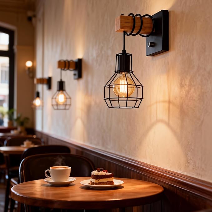 Lightess Farmhouse Wall Light with Switch Hardwired Dimmable Wall Sconce | Metal Black Cage Shade Delivers Wide Light Handy Dimmer Switch, Rustic Wall Lamp Perfect For Kitchen Living Room Indoor Decor