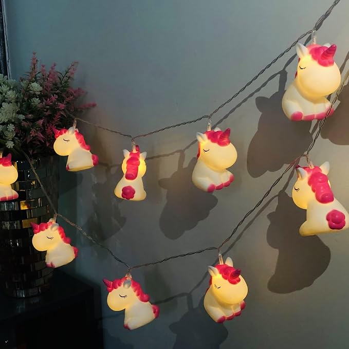 Animal Night Lights Pink Unicorns String Lights 5.4ft Battery Operated Bedroom String Llights 10 LED for Children Bedroom Home Holiday Decortion (Painted-Unicorns, 1.65m/10LED)