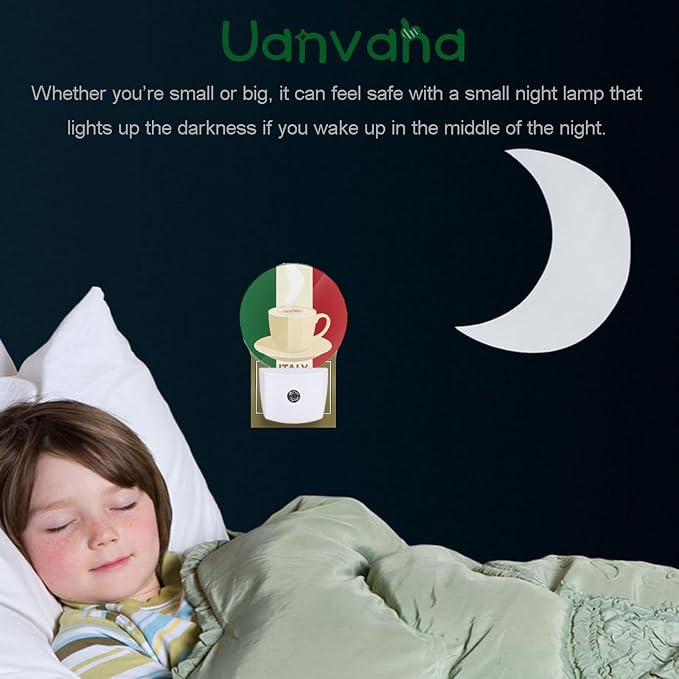 Italy Coffee Night Light Espresso with Italian Flag with Italian Flag Night Lights Plug into Wall Auto on/Off for Hallway Stairway Kitchen Home Decor, Green Red Beige