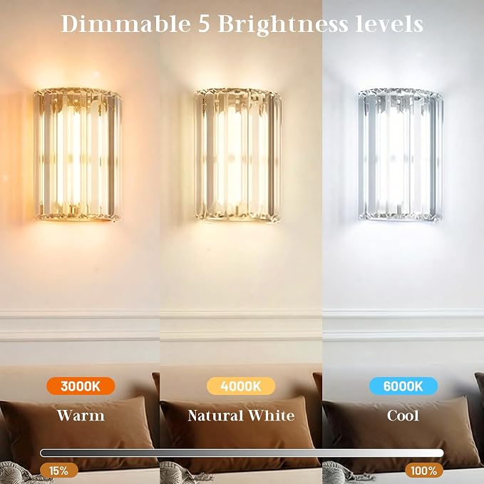 Brushed Nickel Battery Operated Wall Sconces Set of 2, Crystal Wireless Wall Light with Remote, Rechargeable Cordless Wall Lamp 12 RGB and 3 CCT Dimmable Decor for Bedroom Living Room
