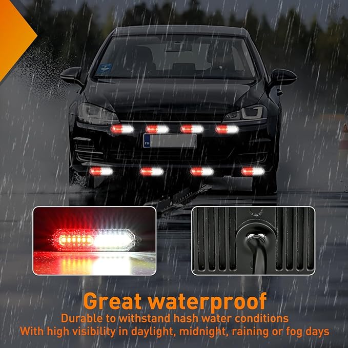 Nilight 8PCS Led Strobe Lights 12LED Red White Emergency Light 12V 24V Surface Mount Flashing Warning Hazard Beacon Lights Ultra Slim Sync Feature Mini Grille for Cars Trucks Off Road Vehicles SUV