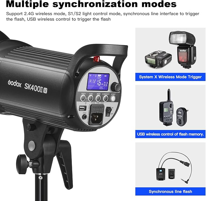 Godox SK400II-V 400Ws Photo Studio Strobe Flash Monolight Light with Bowens Mount & 10W LED Modeling Lamp for Studio, Shooting, Location and Portrait Photography (SK400II Upgraded Version 110 to 120V)
