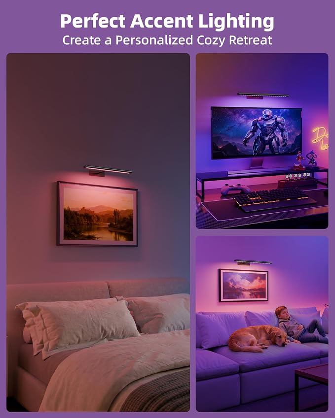 EZVALO Picture Light for Wall, 4800mAh Rechargeable Wireless Black Lights for Painting, 16In Dimmable Magnetic LED RGB Art Display Light, Colors Temperatures, for Gallery, Living Room, Hallway
