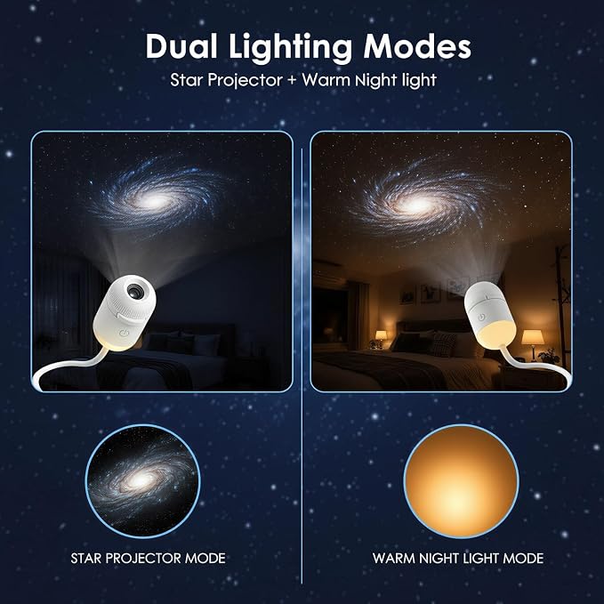 Galaxy Projector Night Light, Star Projector USB LED Starry Sky Ceiling Lamp, 24 Film Discs 360° Adjustable Planetarium Projector for Bedroom Adults, Ceiling Night Light Projector for Room Mood Decor