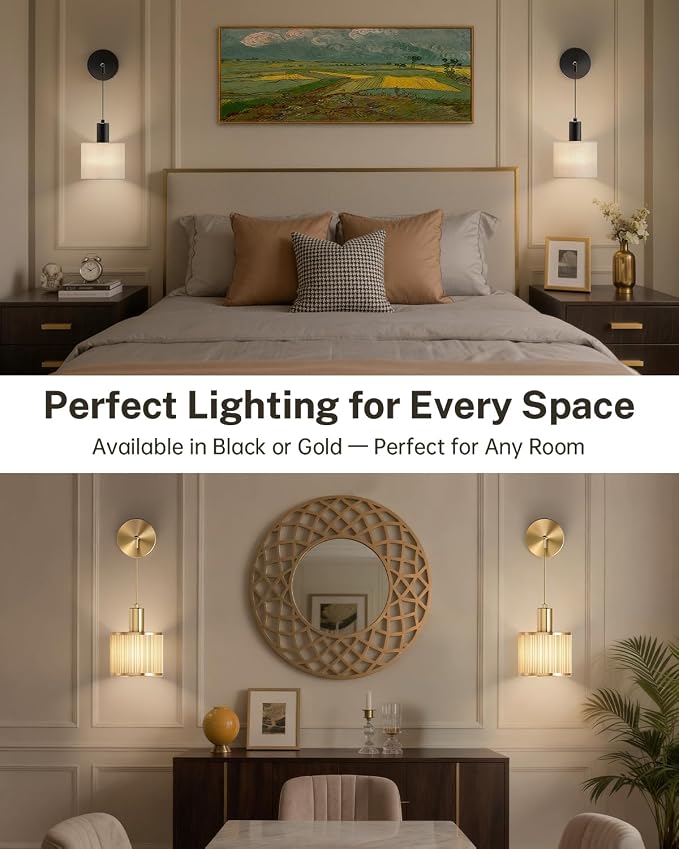 SAIMAND Battery Operated Wall Sconces Set of 2,Wireless Rechargeable Lights | Modern Cordless Wall Sconces with Remote Control, 9-Color Dimmable LED Lamps for Bedrooms, Living Rooms and Hallways (Black)