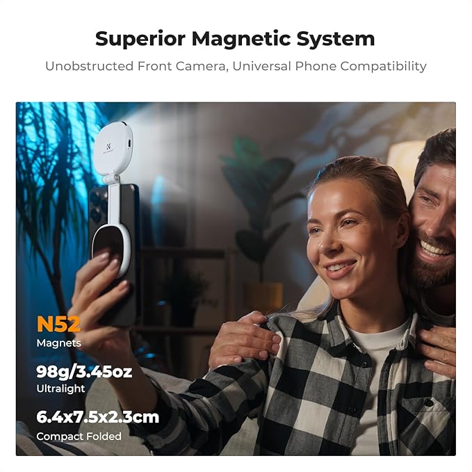 K&F CONCEPT Magnetic Selfie Light with 360°Rotation & Mirror, CRI95+ Foldable Phone Ring Light Compatible with iPhone Magsafe/Android, Portable LED Fill Light for Photography/Vlogging