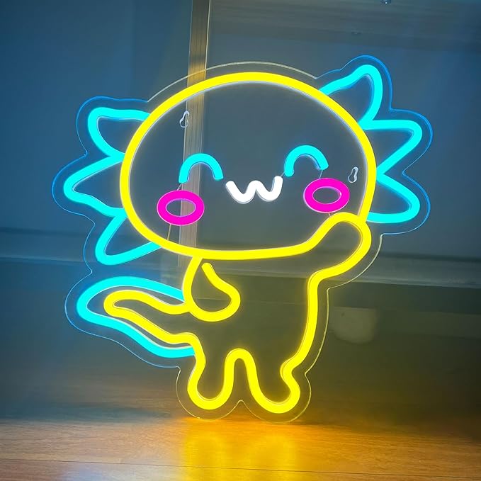 Axolotl Neon Sign, LED Anime Neon Signs, Kawaii Sign Light Present for Wall Decor, Dimmable/USB Powered Axolotl Neon Light for Children Room Dorm Decor Girls Birthday Party Christmas
