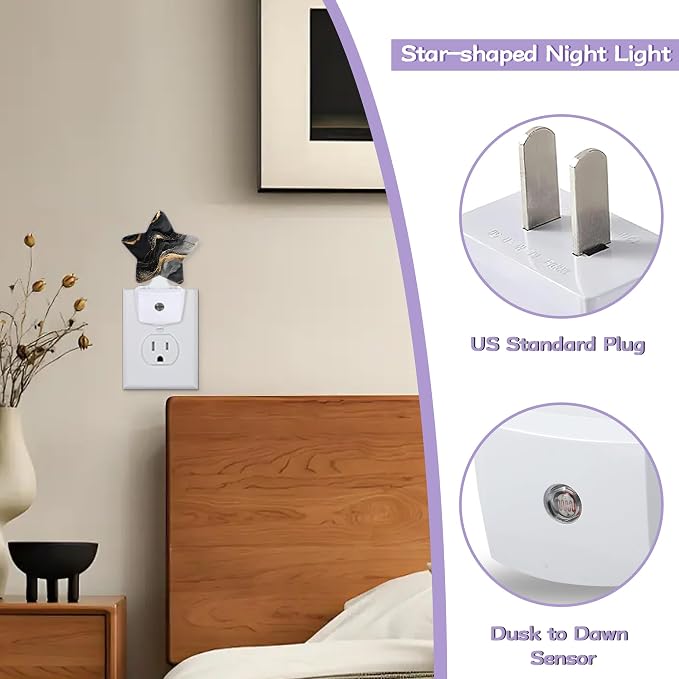 Black Gold Marble Night Lights Plug Into Wall Decorative,Abstract Marble Nightlight with Dusk Sensor for Bathroom,Kitchen,Entryway,Room Accent,Gifts