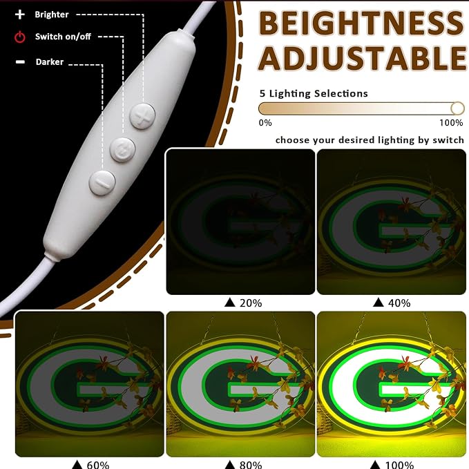 Packers Football Neon Signs Led Sign for Wall Decor Rugby Team Light Up Sign Suitable for Man Cave Office Bar Pub Wall Art Gifts for Teen Boys