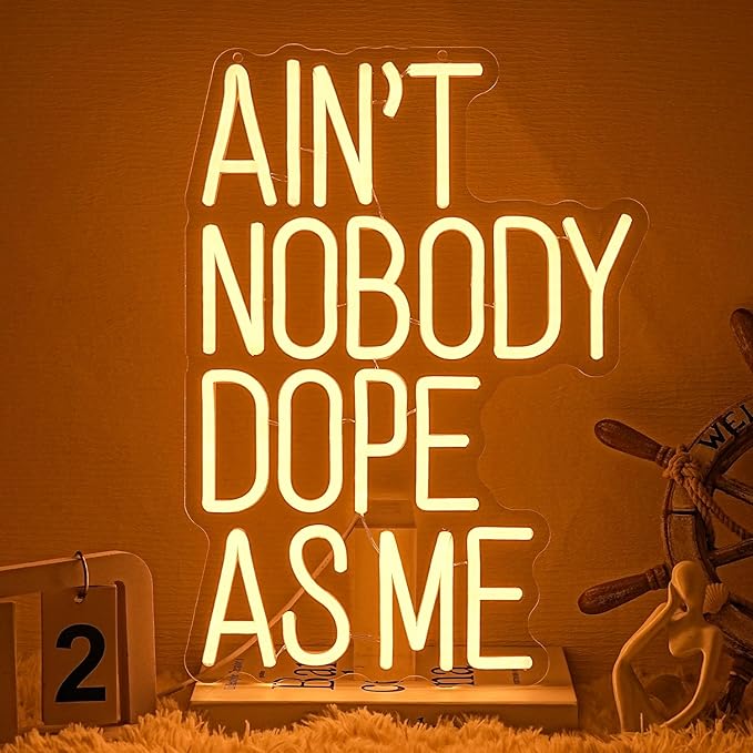 Ain't Nobody Dope As Me Neon Sign Motivational Neon Light for Man Cave Wall Decor Dimmable Warm White Letter LED Sign for Bedroom Gym Office Teen Room Party