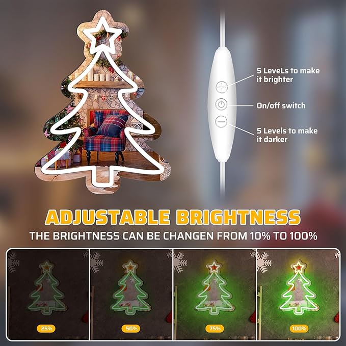 16 x 12’’ Christmas Tree Mirror Neon Sign LED, USB Powered Acrylic Neon Wall Decor, Perfect for Holiday Decorations, Christmas Parties, and Winter Home Decor