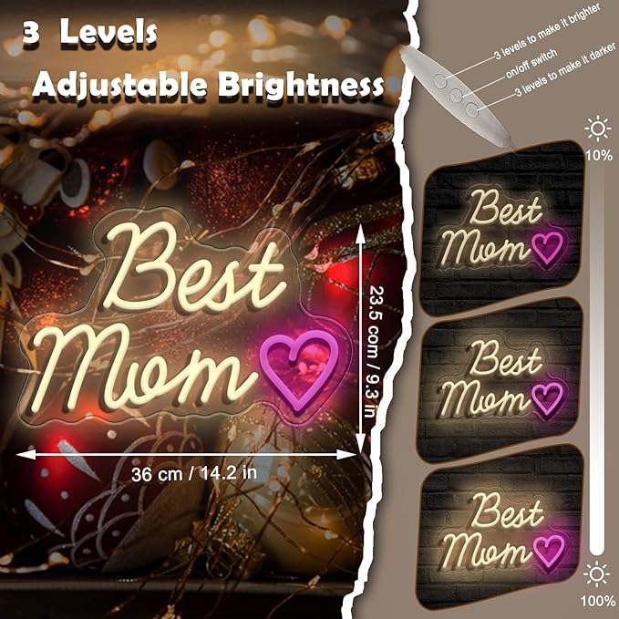 Best Mom, Dad, Son, Daughter, Sister, Husband Neon Light Sign LED Light Sign Suitable for Living Room, Bedroom, Kids Room Wall Decor, Father's Day, Mother's Day, etc. Best Gift for Family