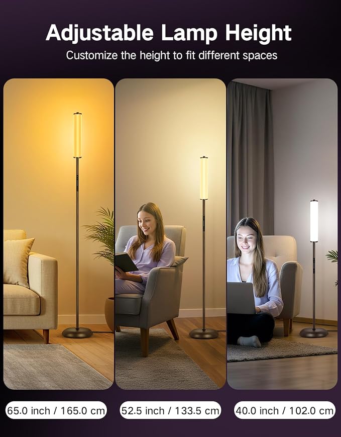 OUTON Bright Smart Floor Lamp with Remote, App & Touch Control, RGB Color Changing Standing Lamp, 2200K-6500K Dimmable, 3 Adjustable Heights, 32 Scenes for Living Room Bedroom Office,Brown