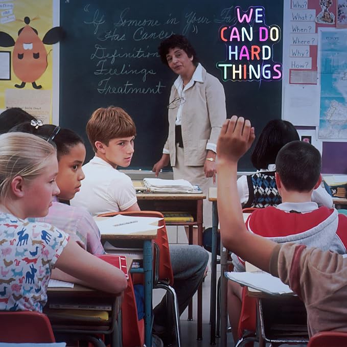 We Can Do Hard Things Neon Sign for Teachers – Dimmable Multicolor Letter Classroom Light with Wired Dimmer, 11.4×12.8 in, Includes 4 Wall Anchors – Back to School Teacher Gift