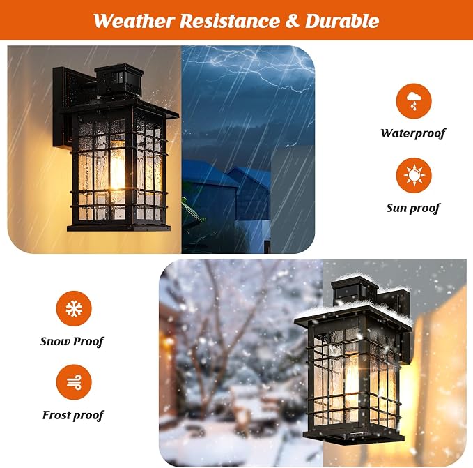 Motion Sensor Outdoor Light Fixture Wall Mount, Dusk to Dawn Oil-Rubbed Bronze Waterproof Outside Porch Light with E26 Base, Anti-Rust Exterior Wall Lantern with Bubble Glass for House Garage Garden